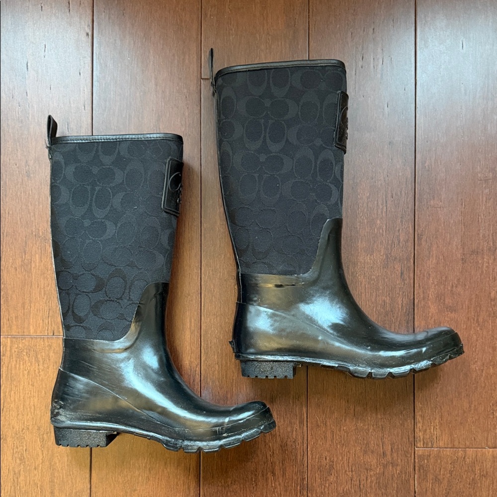 Coach Black Signature Pattern Tall Rain Boots